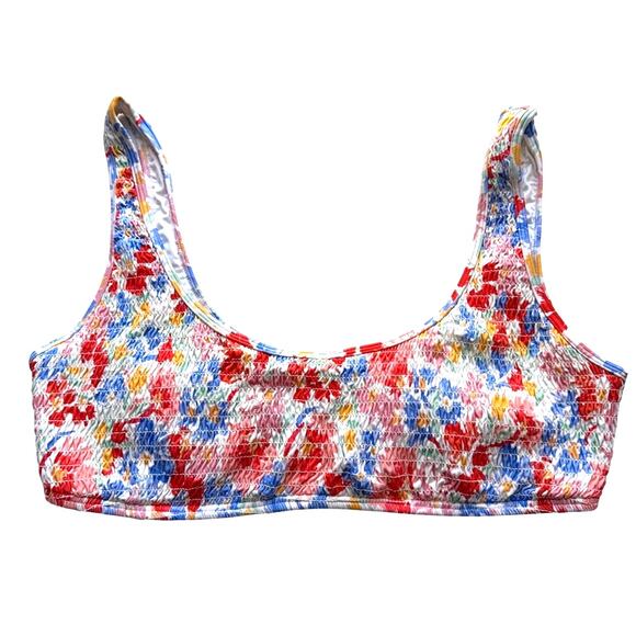 L*SPACE Izzie Smocked Bikini Top in Bright Floral Print Size Large - Picture 3 of 9